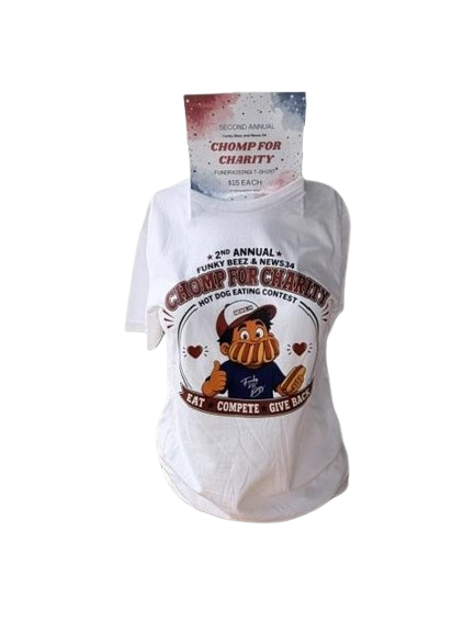 Funky Beez Hot Dog Eating Contest fundraiser T-shirt